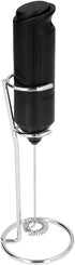 Mini Handheld Drink Mixer - Portable Stainless Steel Electric Milk Frother with Metal Base (Black and Bracket)