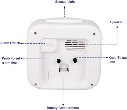 5.5" Large Analog Alarm Clock, Silent Non Ticking, Gentle Wake Beep Sounds, Battery Operated, White