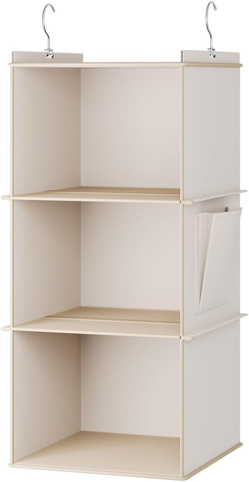 Hanging Closet Organizer - 3-Shelf Hanging Storage Shelves in Beige