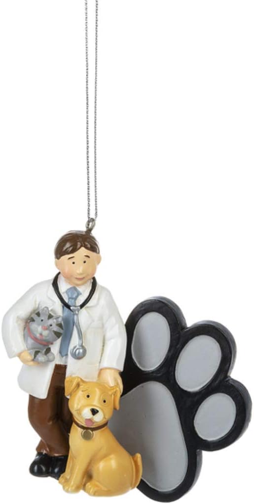 Creamy White Blue Dog Cat 3 inch Resin Decorative Christmas Ornament