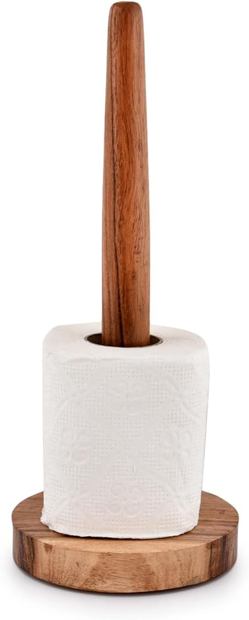 NIRMAN Acacia Wood Paper Towel Holder, Decorative Countertop Standing Rolls Holder for Kitchen, Toilet, Pantry, Bathroom