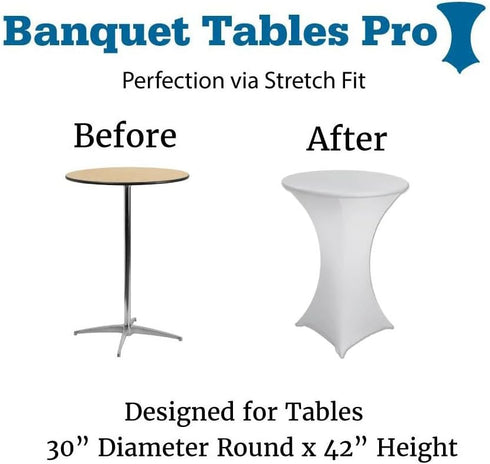 30 42 Inch 4 Pack) Banquet Tables Pro x Highboy Cocktail Stretch Spandex Table Cover (White