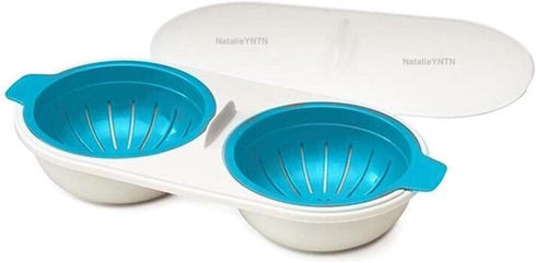 WWLUCKY Draining Egg Boiler for Microwave, Double Egg Poacher, Silicone Egg Boiler Cups, Kitchen Cooking Gadget Tools,