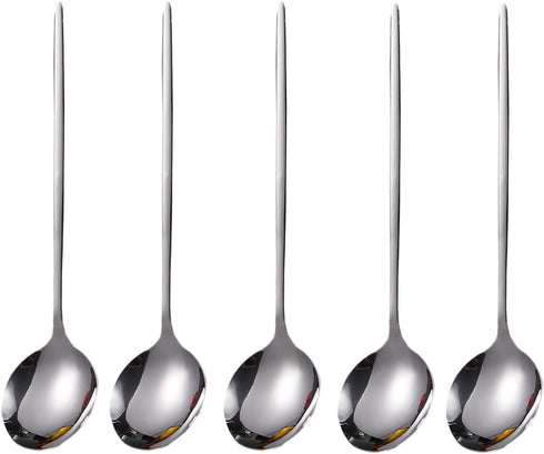 5PCS 8 304 Stainless Steel Soup Spoons, Thickened Mirror Finish Korean Teaspoons, Dishwasher Safe Dessert Spoons