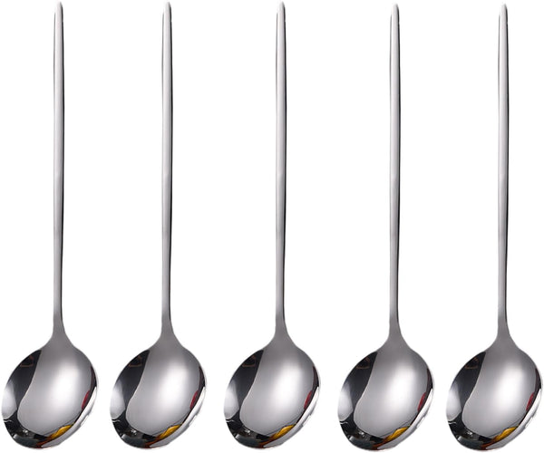 5PCS 8 304 Stainless Steel Soup Spoons, Thickened Mirror Finish Korean Teaspoons, Dishwasher Safe Dessert Spoons