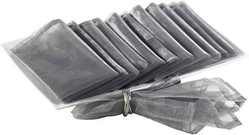 Fennco Styles Sorbet Collection 20 x 20 Inch Sheer Organza Cloth Napkins, Set of 12 - Silver