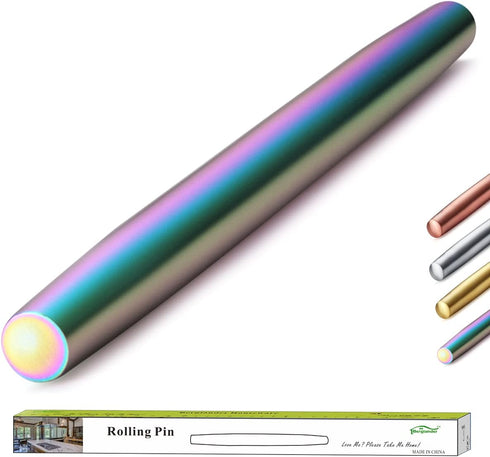 Berglander Rainbow Rolling Pin, 16.7 Inches Stainless Steel Colorful Matte Finish for Baking Pizza Dough, Gift Ideas