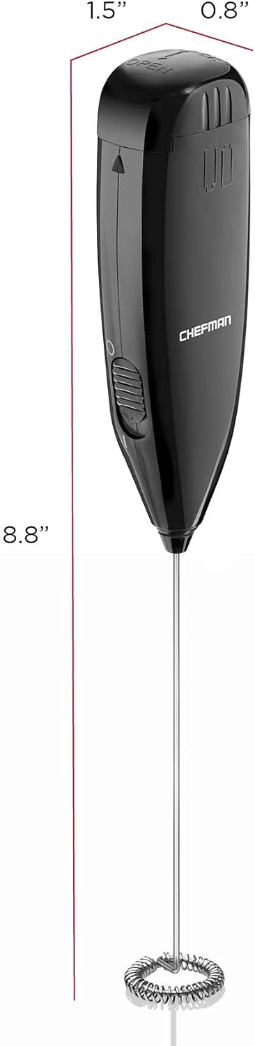 Chefman Handheld Electric Milk Frother, Create Foam for Coffee, Cappuccinos, Lattes, Cordless Stainless Steel Wand