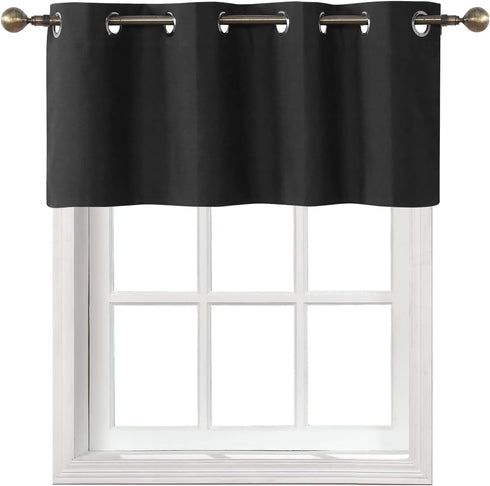 Home Queen Grommet Blackout Curtain Valance Window Topper, Short Cafe Valence, 54 W X 18 L Inch, Black