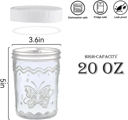 2-Pack 20oz Glass Jars with Lids, glass yogurt containers with lids, wide mouth mason jars, BPA free Food Storage