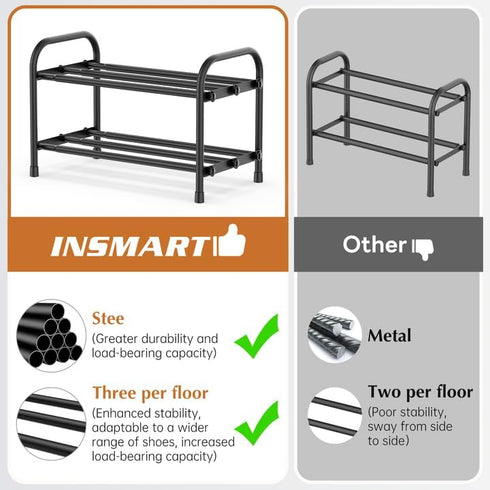 2-Tier Closet INSMART Expandable Shoe Rack:Stackable and Adjustable Shoes Organizer Storage Shelf, Sturdy and Durable