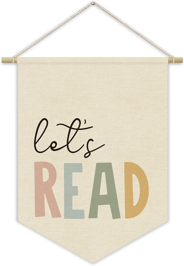 XYDEG Reading Corner Decor, Let's Read Sign Kids Room Wall Canvas Banner, Library