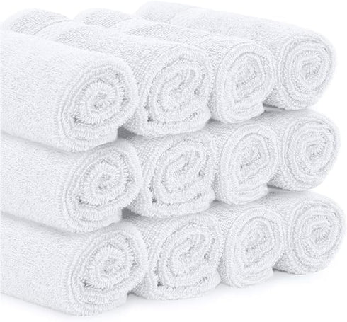 12-Pack 100% White Classic Cotton Face Towels, Ring Spun Cotton, Ultra Soft Absorbent Spa Towels for Bathroom, Kitchen