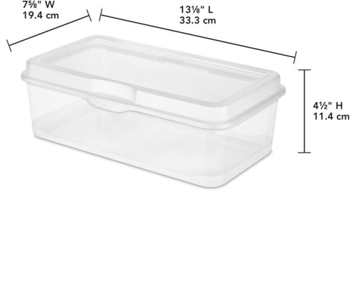 Sterilite Large FlipTop, Stackable Small Storage Bin, Clear, 6-Pack, Hinging Lid, Organize Desk