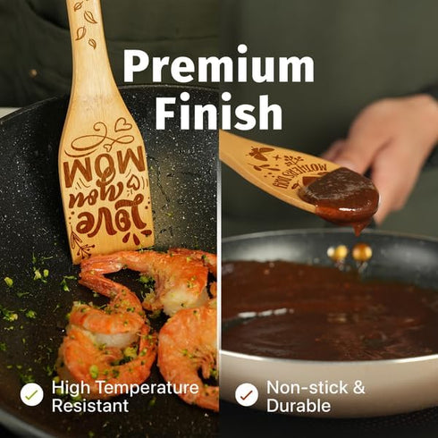 Premium Bamboo Wooden Spoons for Cooking, Ideal Gifts for Mom from Daughter - Wooden Cooking Utensils