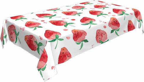 TKS MITLAN Summer 60 84 Inch 6-8 Red Strawberry Decorative Rectangle Tablecloth Fruits Strawberry Leaves Polyester