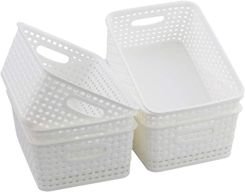 Farmoon 6 Packs White Plastic Organizing Basket - Small Pantry Storage Baskets