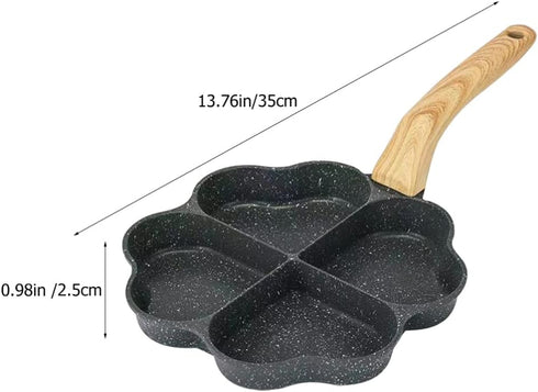 Hemoton Egg Frying Pan Heart Shape Aluminum Omelet Pan Fried Egg Pan Skillet with Wooden Handle Pancake Pan Non Stick Egg Cooker Pan for Breakfast, Pancake, Hamburger, Sandwiches
