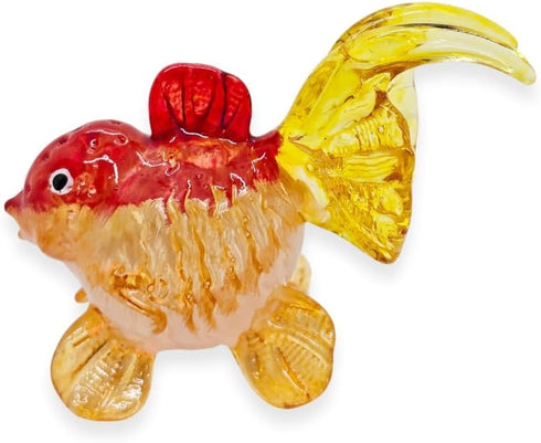 Tiny 2½" Red Orange Oranda Goldfish - Miniature Hand Blown Glass Ryukin Ranchu Fantail Collectible Figurines