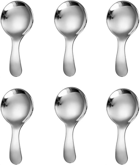 6PCS Stainless Steel Dessert Tasting Spoons, Short Handle Thickened Small Round Spoon for Home Kitchen Restaurant