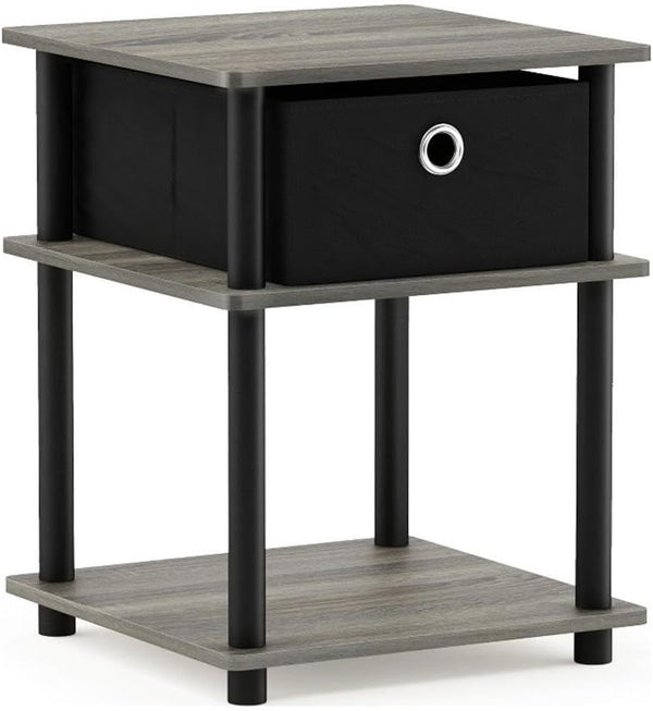 Furinno Turn-N-Tube 3-Tier End Table, French Oak Grey/Black/Black,18063GYW/BK/BK
