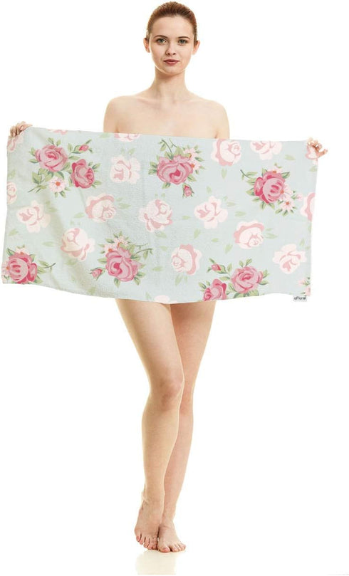 oFloral Pink Rose Hand Towels, Cotton Washcloths with Seamless Pattern, Vintage Style Soft Towels (15X30 Inch)