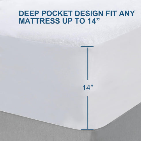 14 Inch,2 Pack Twin XL Mattress Protector Cover Cooling,Extra Long Twin Waterproof Viscose Terry Mattress Protector