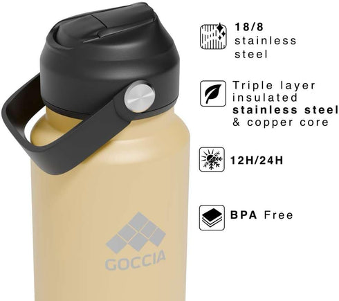 GOCCIA 2-in-1 30 oz 3-Layer Sip & Scent Smart Design Insulated Water Bottle with Straw and Spout Lids and Refillable