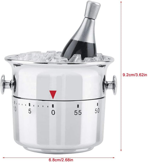 Kitchen Timer, Bucket Shaped 60 Minutes Stainless Steel Mechanical Wine Cooler Timer, Cute Cooking Gadget Tool
