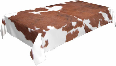 TKS MITLAN 60 84 Inch 6-8 Cowhide Decorative Rectangle Tablecloth Farm Animal Brown Cowhide Print Cow Polyester Table