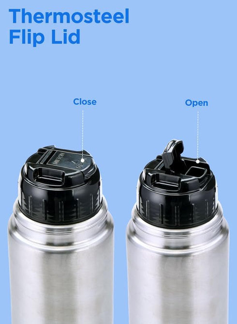 Milton Thermosteel 1000 ml Flip Lid, Double Walled Vacuum Insulated Thermos | 34 oz | 1 Ltr | Silver, BPA Free
