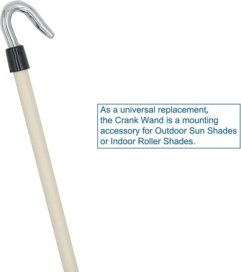 Universal Replacement Part - Metal Installation Crank Wand for Sun Shades or Roller Blinds, Beige