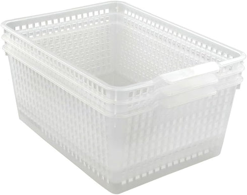Large Plastic Storage Bins, Set of 3, Clear Organization Baskets