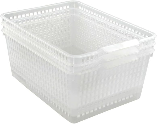 Large Plastic Storage Bins, Set of 3, Clear Organization Baskets