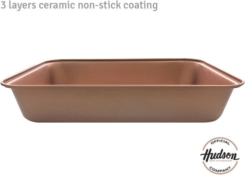 HUDSON Ceramic Non-Stick 14.8-inch Rectangular Roasting Pan, Bakeware for Cooking