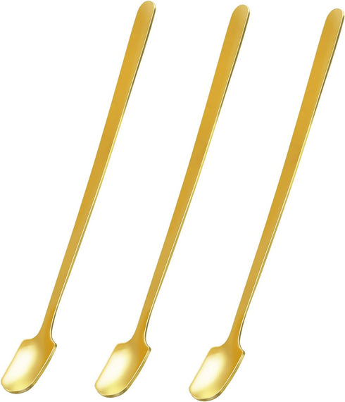 Gold Long Handle Spoon Stir Stick - 5.7inch Square Head Stainless Steel Stirrer for Coffee & Tea Mixing