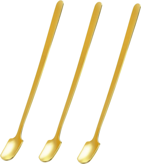 Gold Long Handle Spoon Stir Stick - 5.7inch Square Head Stainless Steel Stirrer for Coffee & Tea Mixing