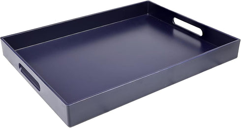 Counter, 11.8*15.7*1.6 Navy Blue Serving Tray for Coffee Table, Rectangular Plastic Decorative Tray with Handles