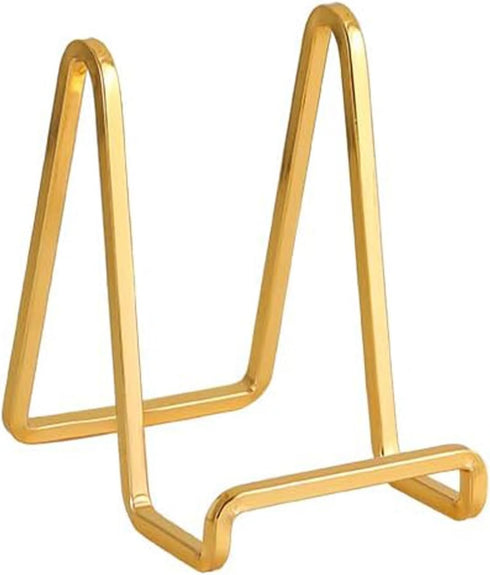 Plate Holder Easel Display Stand - 4.5 Inch Gold Iron Metal Stands for Displaying Pictures, Books, and Decorative Plates