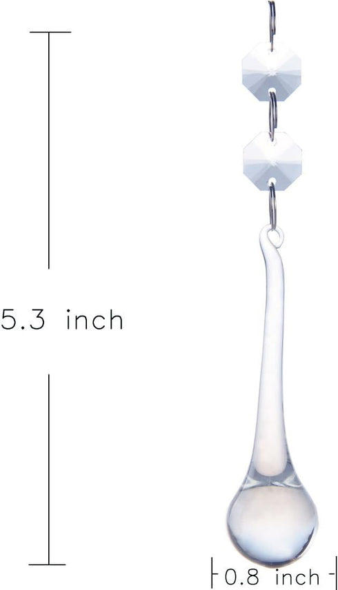 10pcs 5.3" H&D Crystal Raindrop with Octagon Beads Chandelier Prisms Pendants Lamp Curtain DIY Suncatcher Parts (Clear)