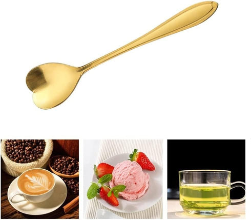Set of 10 Heart-Shaped Gold Stainless Steel Spoons for Coffee, Desserts, and Tea - Ideal for Sugar, Stirring, Ice
