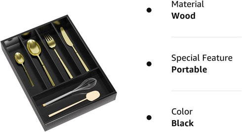 Silverware Drawer Organizer Cutlery Tray, Bamboo Black Small Kitchen Gadgets Holder for Flatware