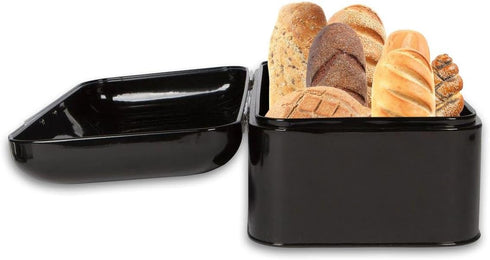 Culinary Couture Extra Large Black Bread Box - Holds 2 Loaves, 16.5" x 9" x 6.5", Stainless Steel Vintage