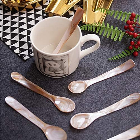 DUEBEL Set of 6 Pink Mother of Pearl Caviar Spoons, 4.5 inch / 11cm with Round Handle for Caviar or Egg Serving