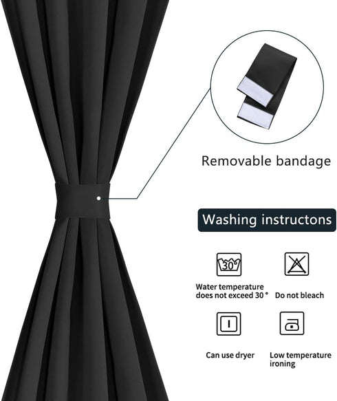PiccoCasa Blackout French Door Curtain Panel - Solid Blackout Door Curtain Drapery with Tiebacks - 1 Panel Black W25 x