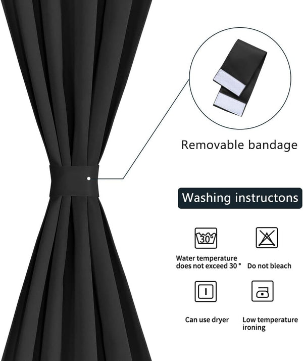PiccoCasa Blackout French Door Curtain Panel - Solid Blackout Door Curtain Drapery with Tiebacks - 1 Panel Black W25 x