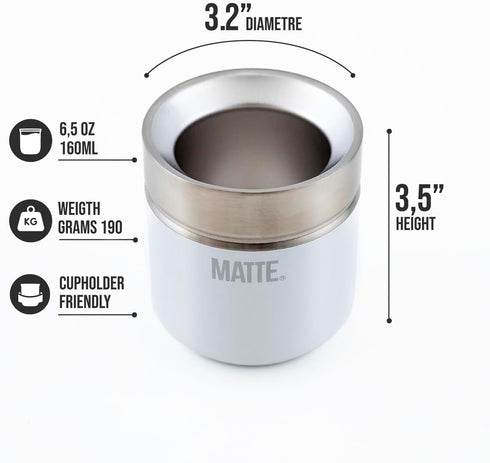Matte - Mate Gourd/Tea Cup Set, Yerba Mate Gourd Cup (6.5 Ounces) and Bombilla (Yerba Mate Straw). Stainless Steel, Double-Walled, Elegant Design. DS PRO box (white) by Matte