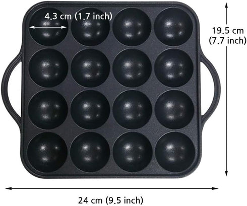 16-Holes Takoyaki Maker Pan Plate, Nonstick Aluminum for Stovetop, 7.7 x 7.7 inches