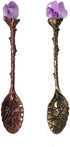 2pcs Retro Crystal Antique Spoon, Amethyst Crystal Alloy Mini Coffee Tea Spoons for Home Office Ice Cream