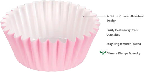 Caperci Grease-Resistant Standard Pink Cupcake Liners, 150 Counts - Heavy Duty Paper Muffin Baking Cups, No Muffin Pan